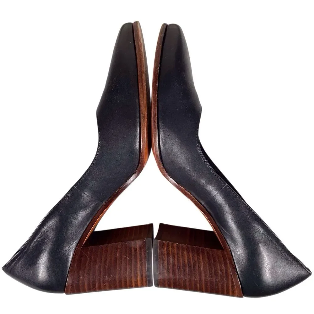 Patricia Nash Anita Black Leather Block Heel Pumps Size 7 Almond Toe